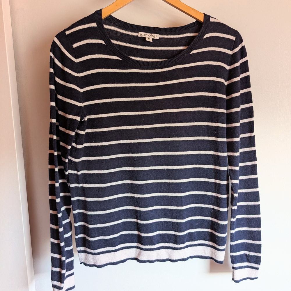 J. Crew Dark Blue and White Striped Sweater